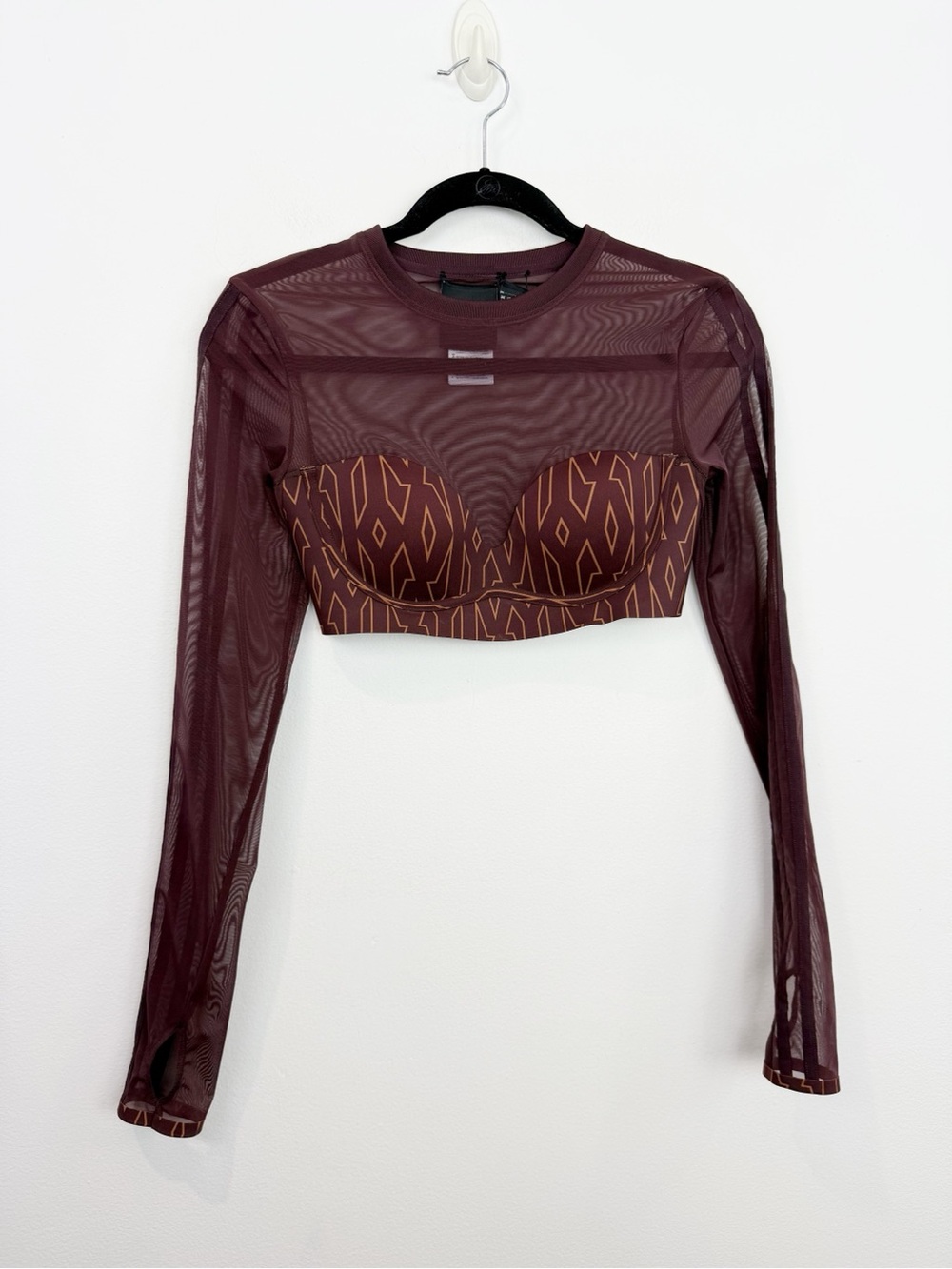 Adidas x Ivy Park Brown Monogram Long Sleeve Crop Top Size Small